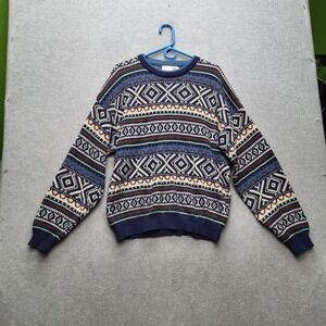 VINTAGE Trend Basics‎ Men Sweater X-LARGE Navy Fair Isle Grunge 80s 90s